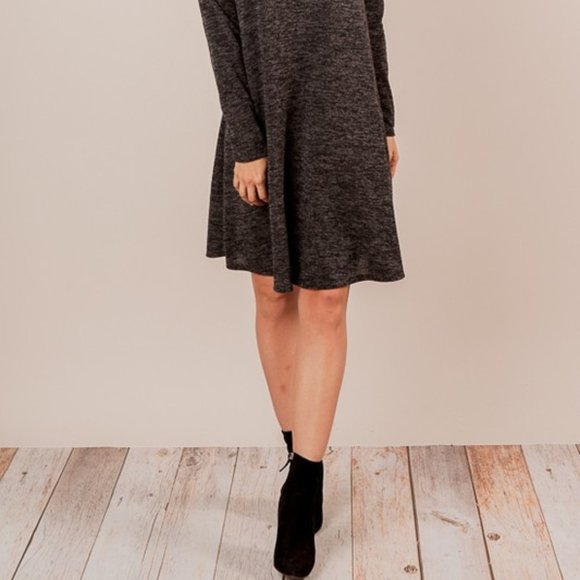 !ONLY 1 LEFT!  -  *HOST PICK*  Super Soft Heather Knit Midi Dress, Heather Black - Picture 4 of 6